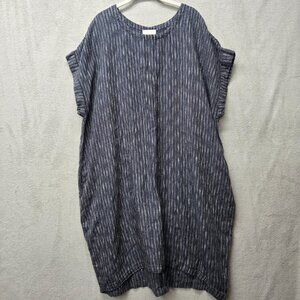 Ryllace 2X 100% Linen Dress Tunic Short Sleeve Pockets Lagenlook Striped Boho